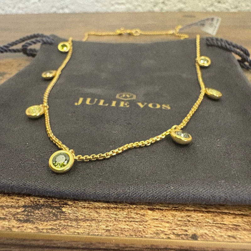 Julie Vos Rainbow Delicate Charm Necklace 24K Gold Plated - Shades of Jade