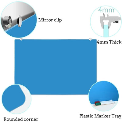 DEVELOP Magnetic Glass Whiteboard, Dry Erase Baard 36" x 24" Blue Frosted, w Markers