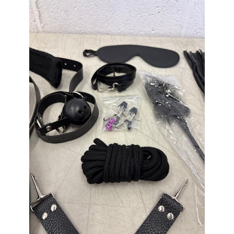 Bondage Kit, Adult BDSM, Whip, Handcuffs, Ball Gag, Nipple Clamps, Blindfold