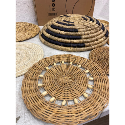 Artera Home Circular Wall Basket Decor Set, 9 Piece Wicker Circles Varied-Brown