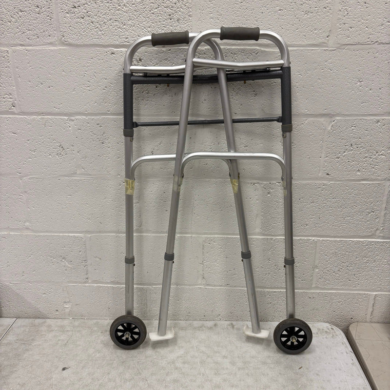 Trigger Release Folding Walker, 2 Wheels, Height Adjustable, Hand Grips - Gray