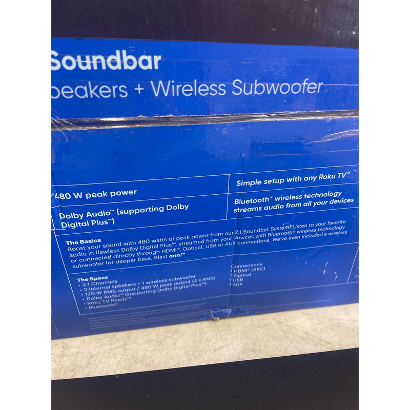 Onn. 32" 2.1 Soundbar w 2 Speakers & Wireless Subwoofer, Bluetooth, 480W, Read