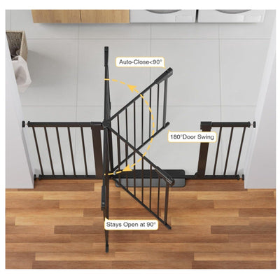 Cumbor 29.7-54.2" Wide Baby Gate Self Closing Dog Gate Pressure Mounted - Black