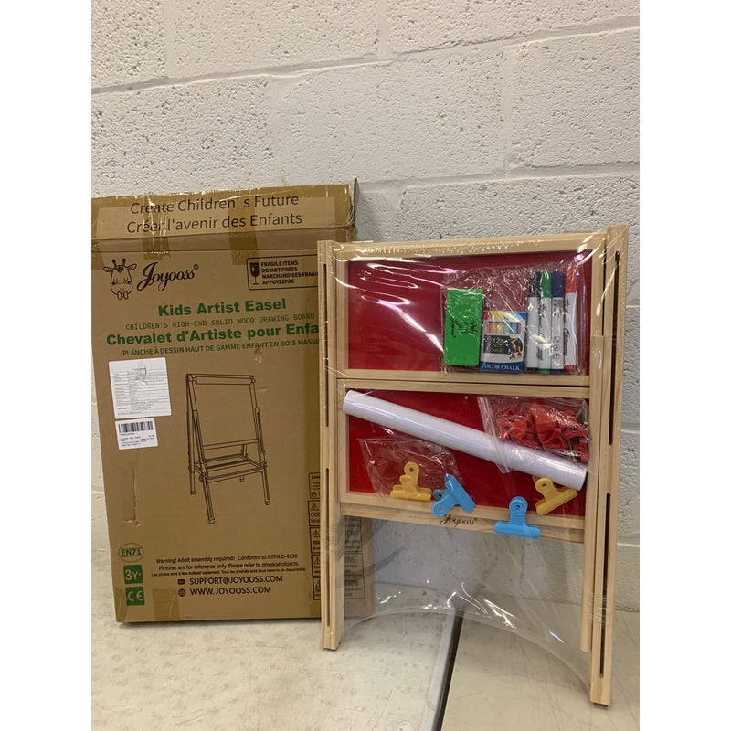 Joyooss Kids Easel Wooden Double-Sided with Paper Roll, Markers, Magnets, Clips, Eraser & MORE