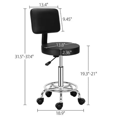 Black PU Leather Adjustable Chair / Swivel Stool, Removable Backrest, Black