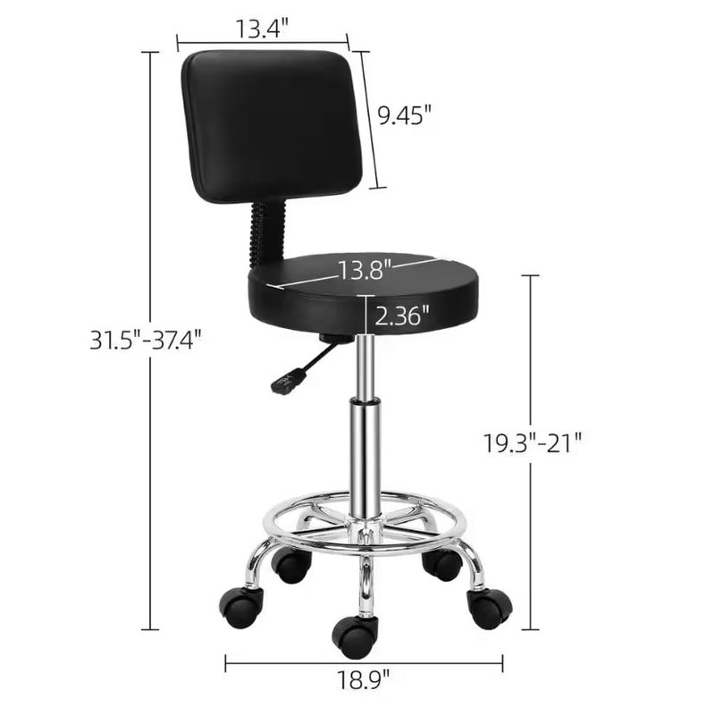Black PU Leather Adjustable Chair / Swivel Stool, Removable Backrest, Black