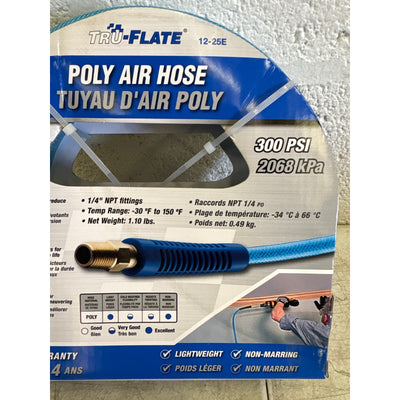Tru Flate 25' x 1/4" Poly Air Hose, -30 F - 150 F, 300 PSI, Lightweight, 12-25E