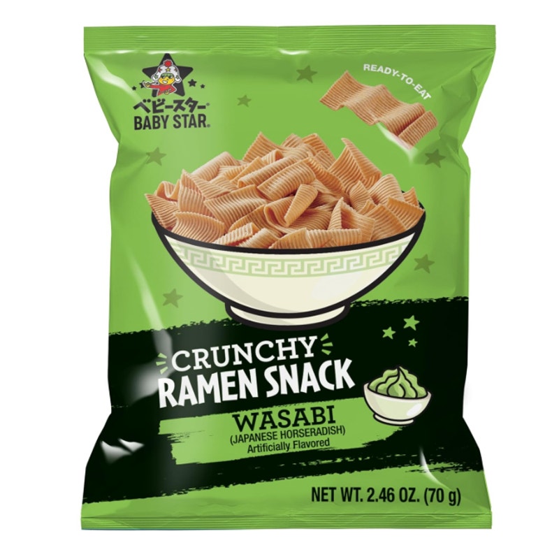 Baby Star Crunchy Ramen Snack Wide | Wasabi 2.46oz 6 Pack Dry Ramen Snack Packs