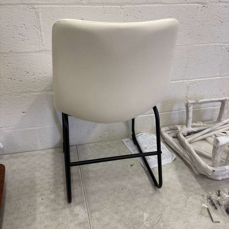 SET-OF-4 White Leather Chairs with Black Metal Legs 30 x 19 x 17 Inches Modern