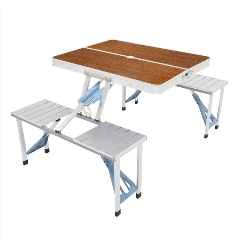 Portable Folding Picnic Table With 4-Person Chair Seats Wood Aluminum Alloy