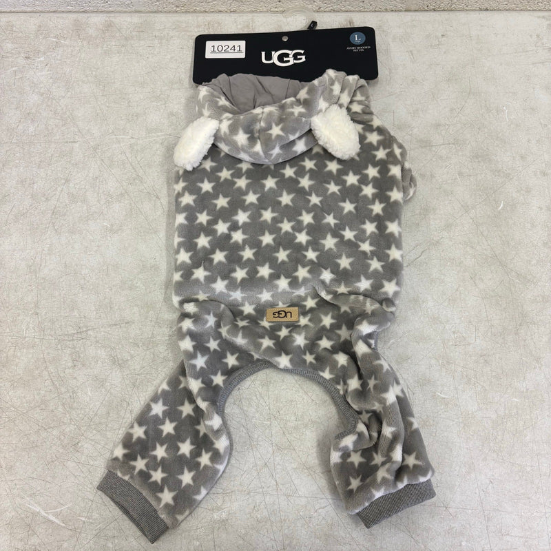 UGG Avery Large Glacier Gray Stars Hooded Soft Dog Pajama - 14-16" Collar