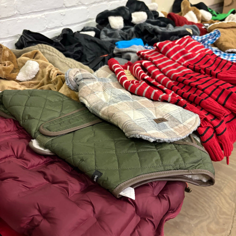 Lot-of-28 Pet Clothes Mixed Size, Dog Rain Jackets, Warm & Soft Sweaters& Shirts