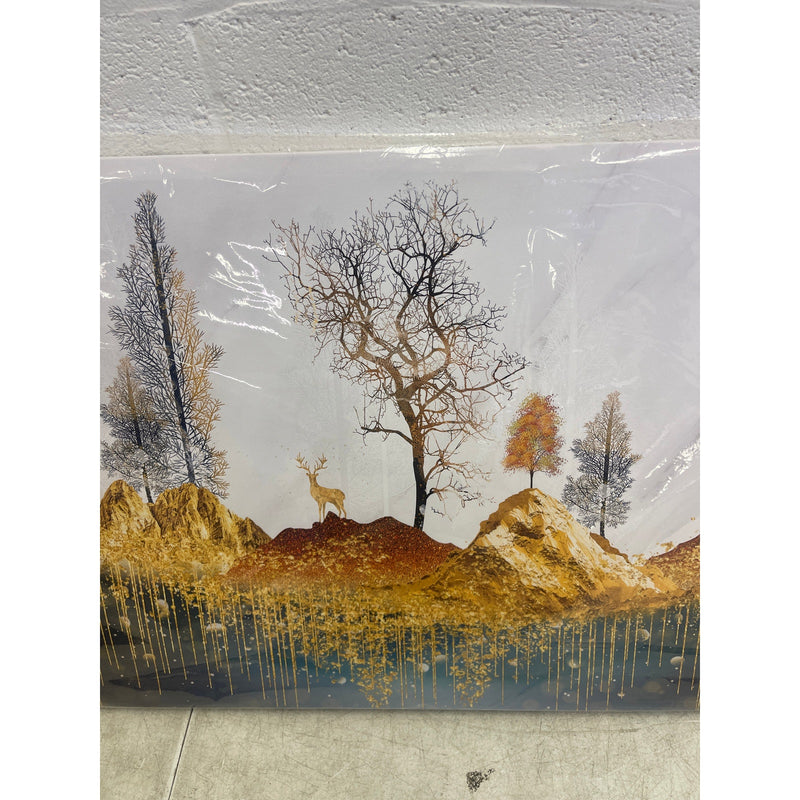 Art Canvas Mountains Forest Deer Outdoor Landscape 40 x 20 Inches Home Decor