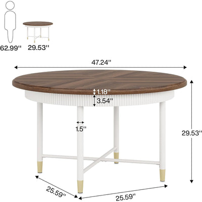 Tribesigns 47" Round Dining Table Rustic Kitchen Table 4-6 Person, Brown / White