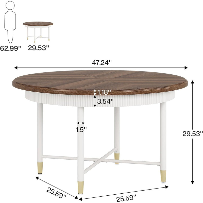 Tribesigns 47" Round Dining Table Rustic Kitchen Table 4-6 Person, Brown / White