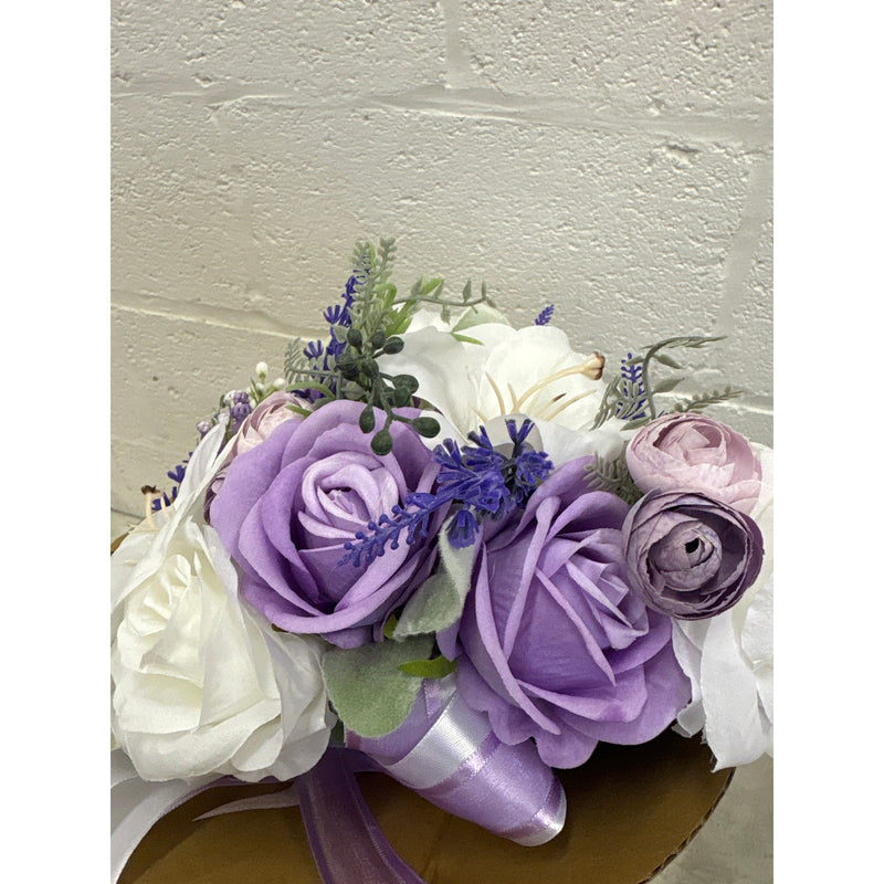 12 Inch Cascade Wedding Bouquet for Bride, Purple & Lavender Bridal Bouquet