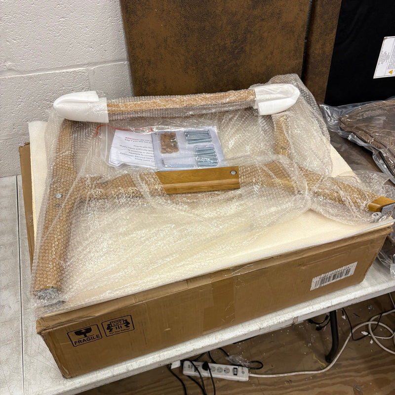 VINGLI Modern Accent Chair Brown Rubber Wood Frame & Lumbar Pillow - Brown