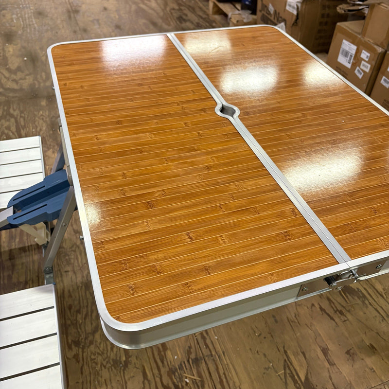 Portable Folding Picnic Table With 4-Person Chair Seats Wood Aluminum Alloy