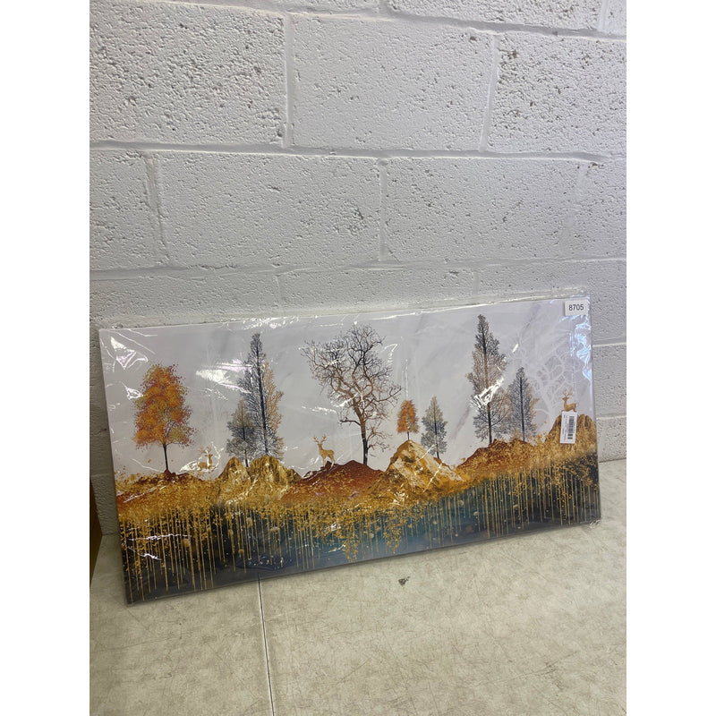 Art Canvas Mountains Forest Deer Outdoor Landscape 40 x 20 Inches Home Decor