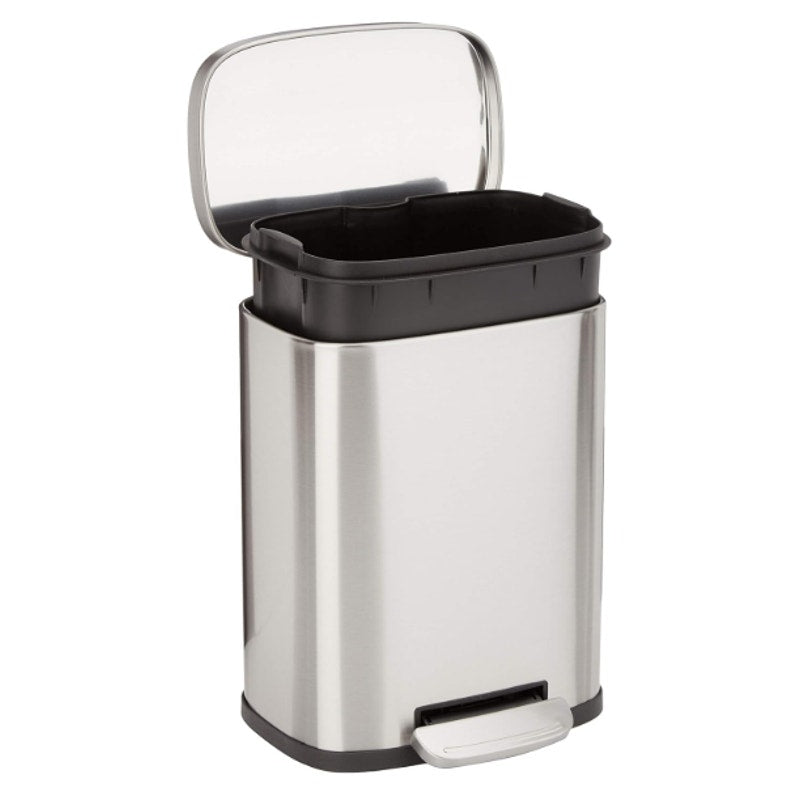 Amazon Basics Mini Rectangular Trash Can Soft-Close Foot Pedal, Smudge Resistant