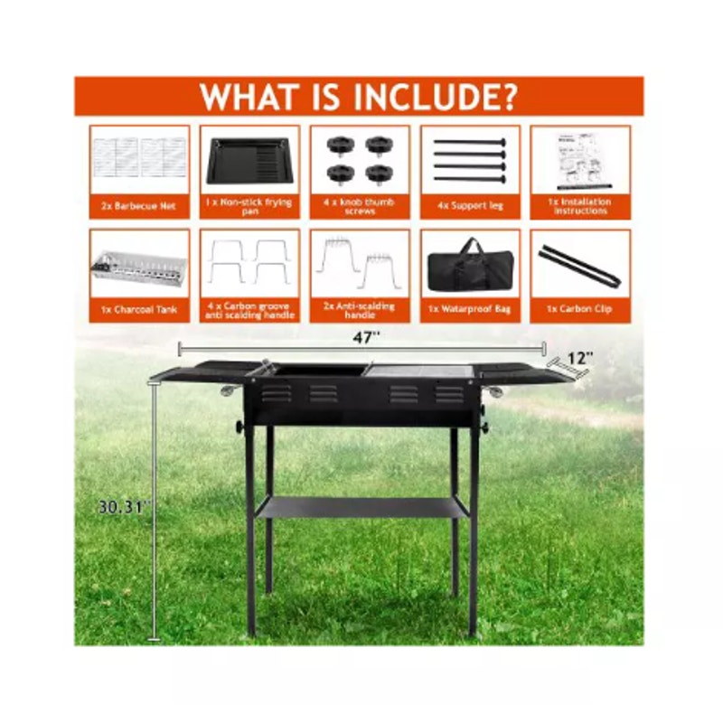 Karl Home Portable Charcoal Grill For Outdoor BBQ With Carrying Bag - Black