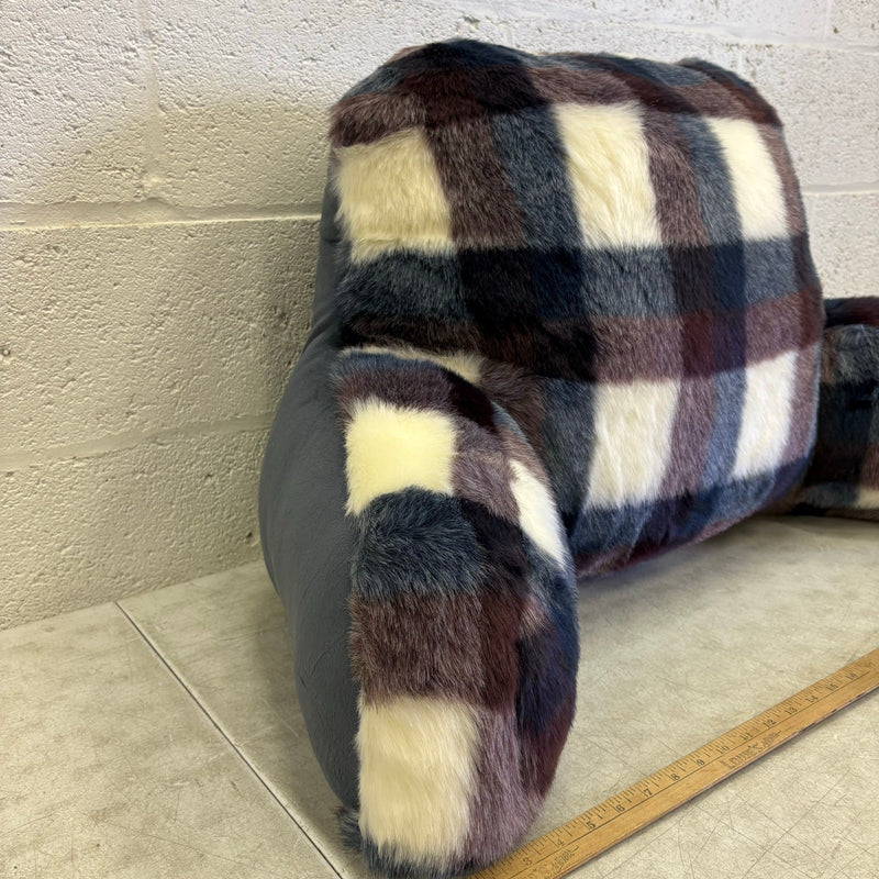 UGG Plush Backrest Pillow, 36"W x 20"H Reading Pillow Soft - Blue Plaid Design