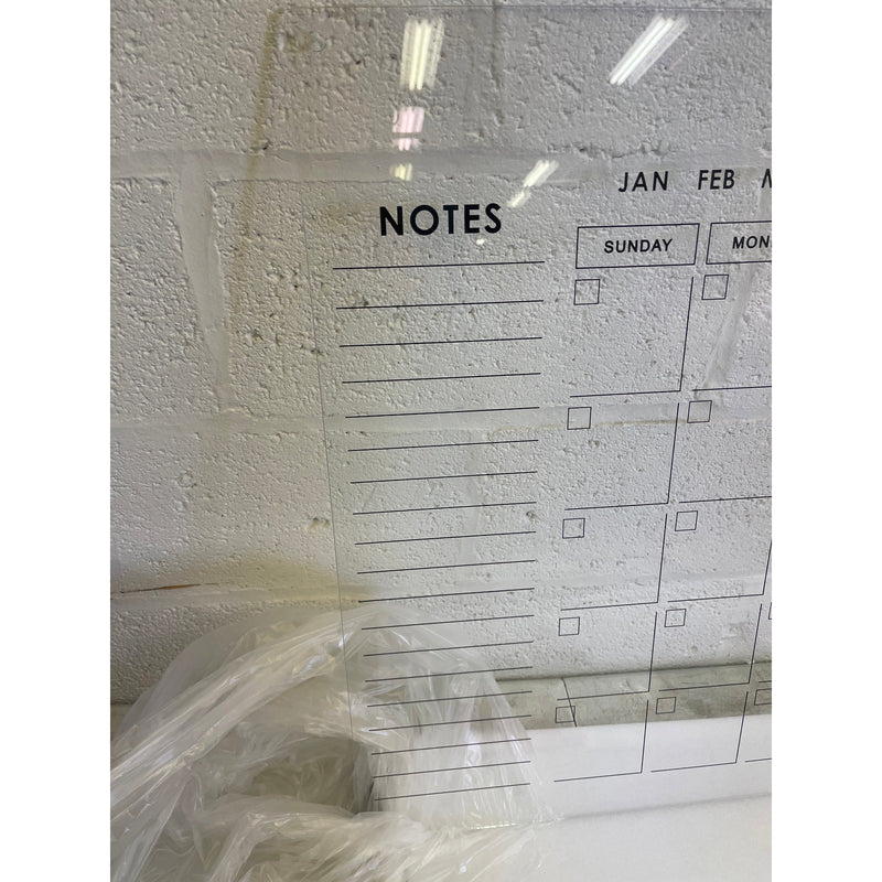 Month / Year Calendar Glass Dry-Erase Board 40" x 26" Wall-Mount with Markers