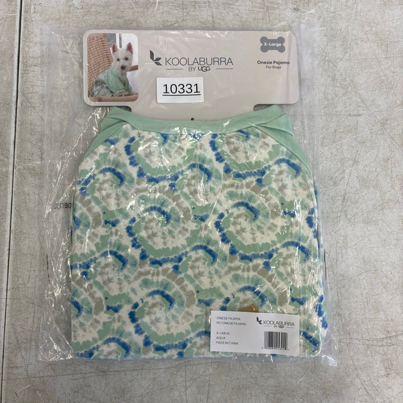Koolaburra by UGG Pet Pajama Dog Shirt, Long Sleeve 20-21" Collar, Aqua Swirl XL