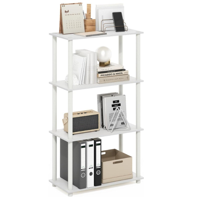 Furinno Turn-N-Tube 4-Tier Multipurpose Shelf Display Rack, White/White