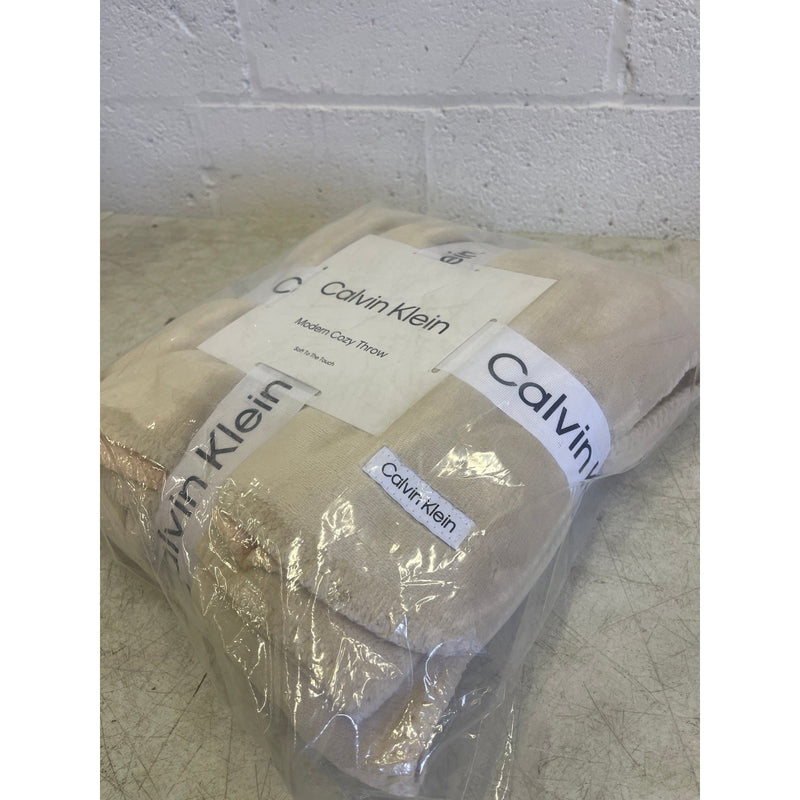 Calvin Klein Throw Blanket, Reversible Premium Plush Bedding Beige/Pink 50 x 70