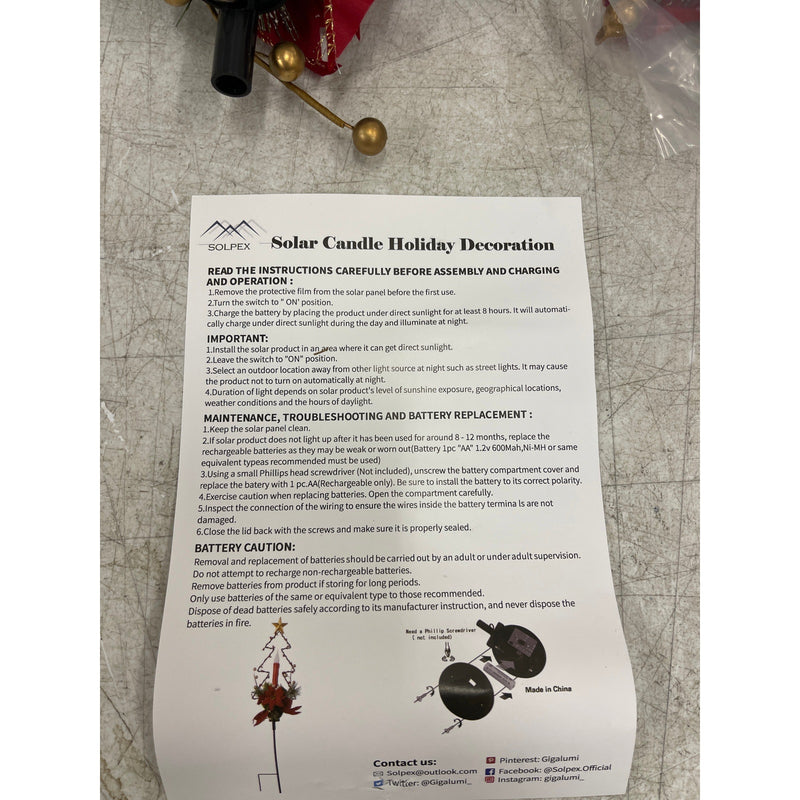 SET-OF-2 Solpex Solar Christmas Decorations Waterproof Solar Powered Candles