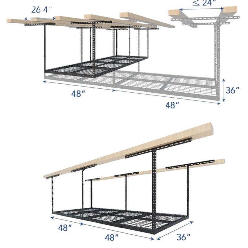 FLEXIMOUNTS Overhead Garage Storage Rack, Adjustable, GR38B 36"D x 96"W x 22"H