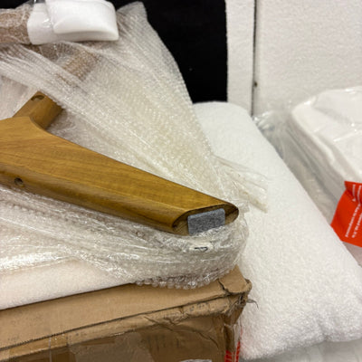 VINGLI Modern Accent Chair Brown Rubber Wood Frame & Lumbar Pillow - Fuzzy White