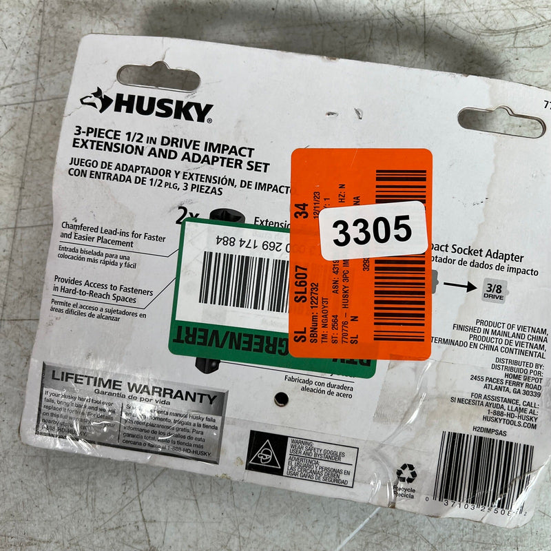 Husky Impact Accessory Set 3-Piece, 2 Extensions and 1 Adapter, 3" & 6"