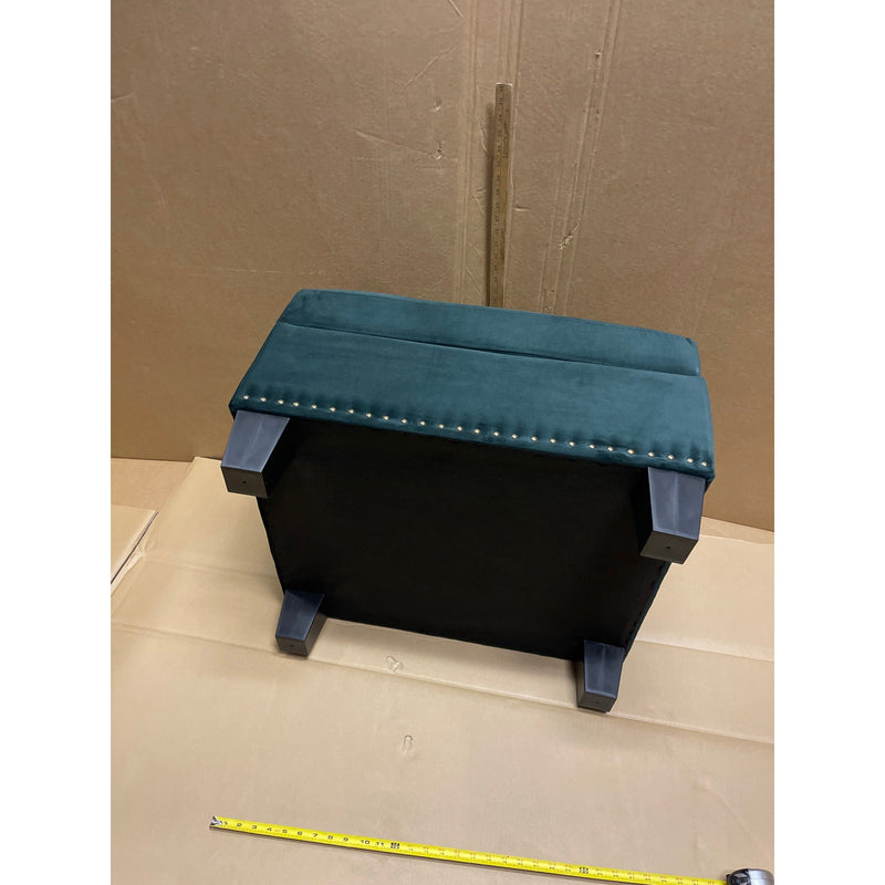 28x24x17" Ottoman w Storage, Soft Velvet, Living Room Furniture Green/Blue