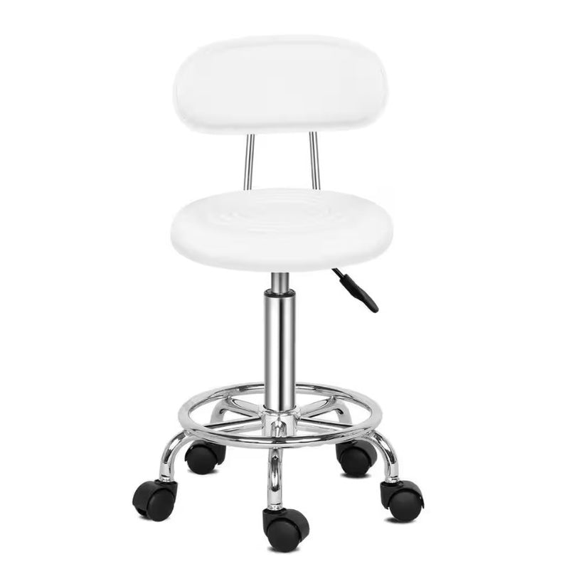 Karl home PU Leather Adjustable Stool / Chair with Backrest & Wheels  - White