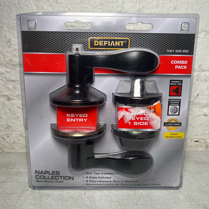 Defiant Naples Combo Pack Keyed Entry Lever Deadbolt, Aged Bronze Finish, NEW