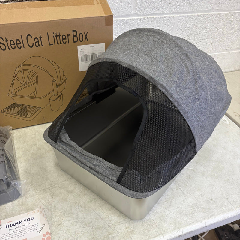 Pacifik Angels Stainless Steel Cat Litter Box Anti Splash Fabric & Scoop - Gray