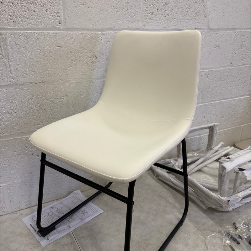 SET-OF-4 White Leather Chairs with Black Metal Legs 30 x 19 x 17 Inches Modern