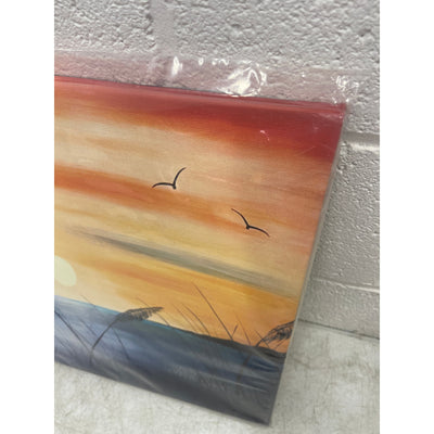 Canvas Art Wall Mounted Beach Sunset Birds 24 x 16 Inches Ready to Hang