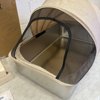 Pacifik Angels Stainless Steel Cat Litter Box w Anti Splash Fabric & Scoop - Tan