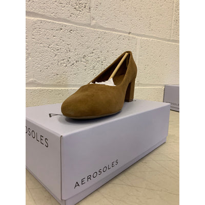 Aerosoles Shoes Ebel Women's Mid Heel Pump in Brown Genuine Suede 9.5 Wide