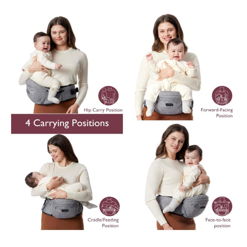 Momcozy Hip Seat Baby Carrier Adjustable Waistband, Gray, Sz Large Waist 40"-55"