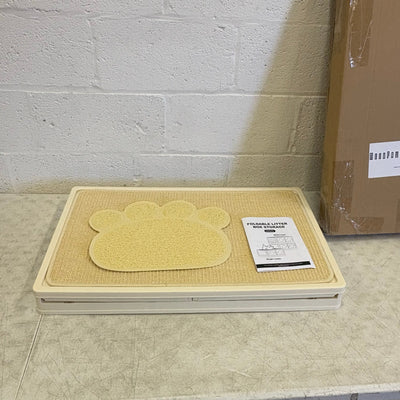 SET-OF-2 MeexPaws Plastic Foldable Litter Box w 2 Mats, Easy Access Doors - Tan