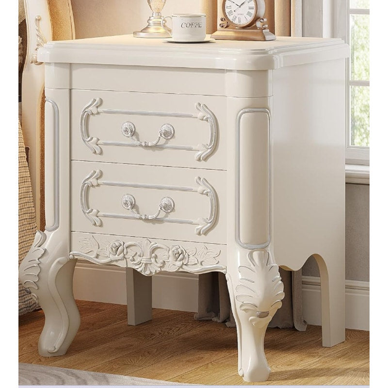 Tribesigns Carved Nightstand, Classical Bedside Table End Table, 2 Drawers White