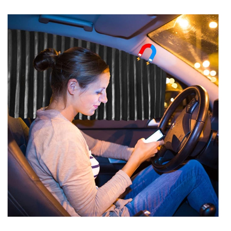 4-Piece Car Window Shade Side Sun Curtain Magentic, Privacy Front&Back, Black