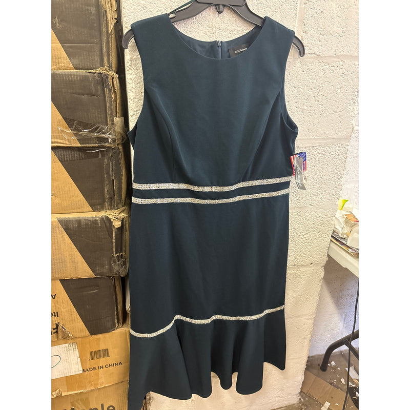 R&M Richards Knee Length Rhinestone Cocktail Dress w Bottom Ruffle Green Sz 14