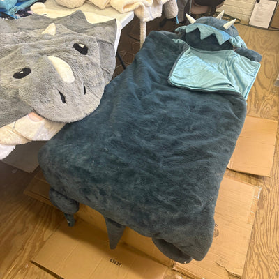 Lot-of-12 Soft Goods, Dino Sleeping Bag, 3 Unicorn Rug, 1 Dino Rug, Robe, 4 Blankets