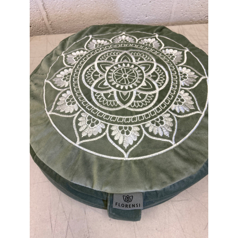 Florensi Round Meditation Cushion, Soft, Side Handle, 16 x 5 Inches, Sage Green