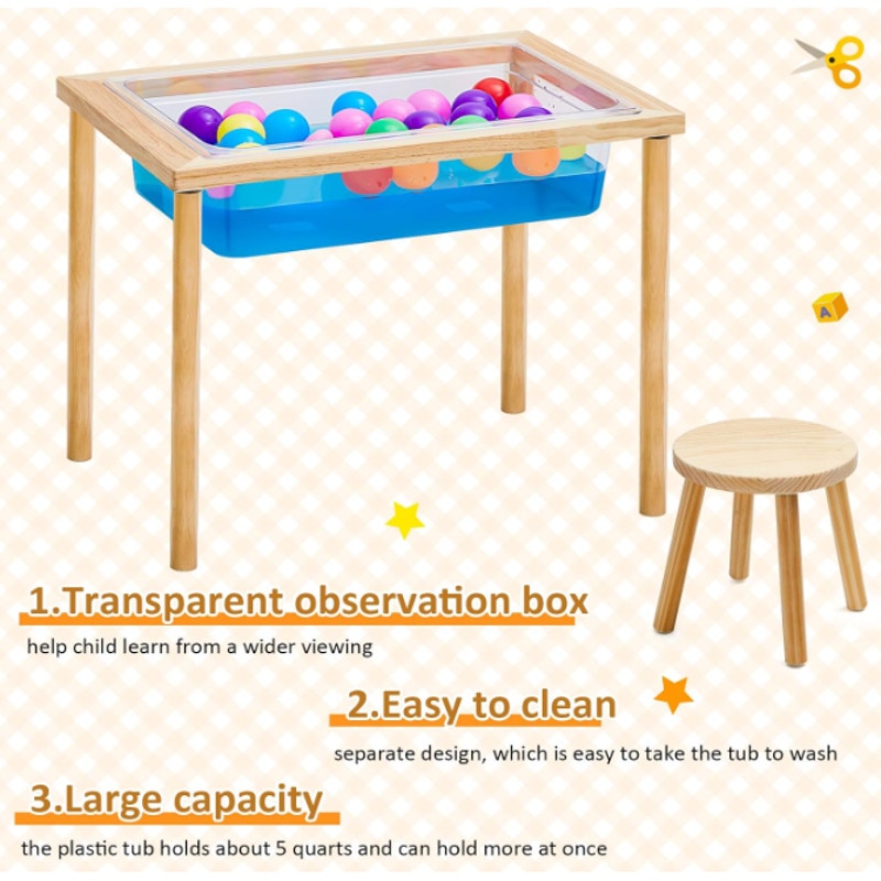Briwooody 2-Sensory Tables w 4-Wooden Stools, Activity Tables for Sand and Water